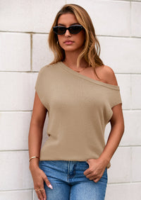 PRETTYGARDEN Womens Off The Shoulder Tops Summer Casual Short Sleeve Tunic T Shirts Lightweight Knit Sweaters PRETTYGARDEN