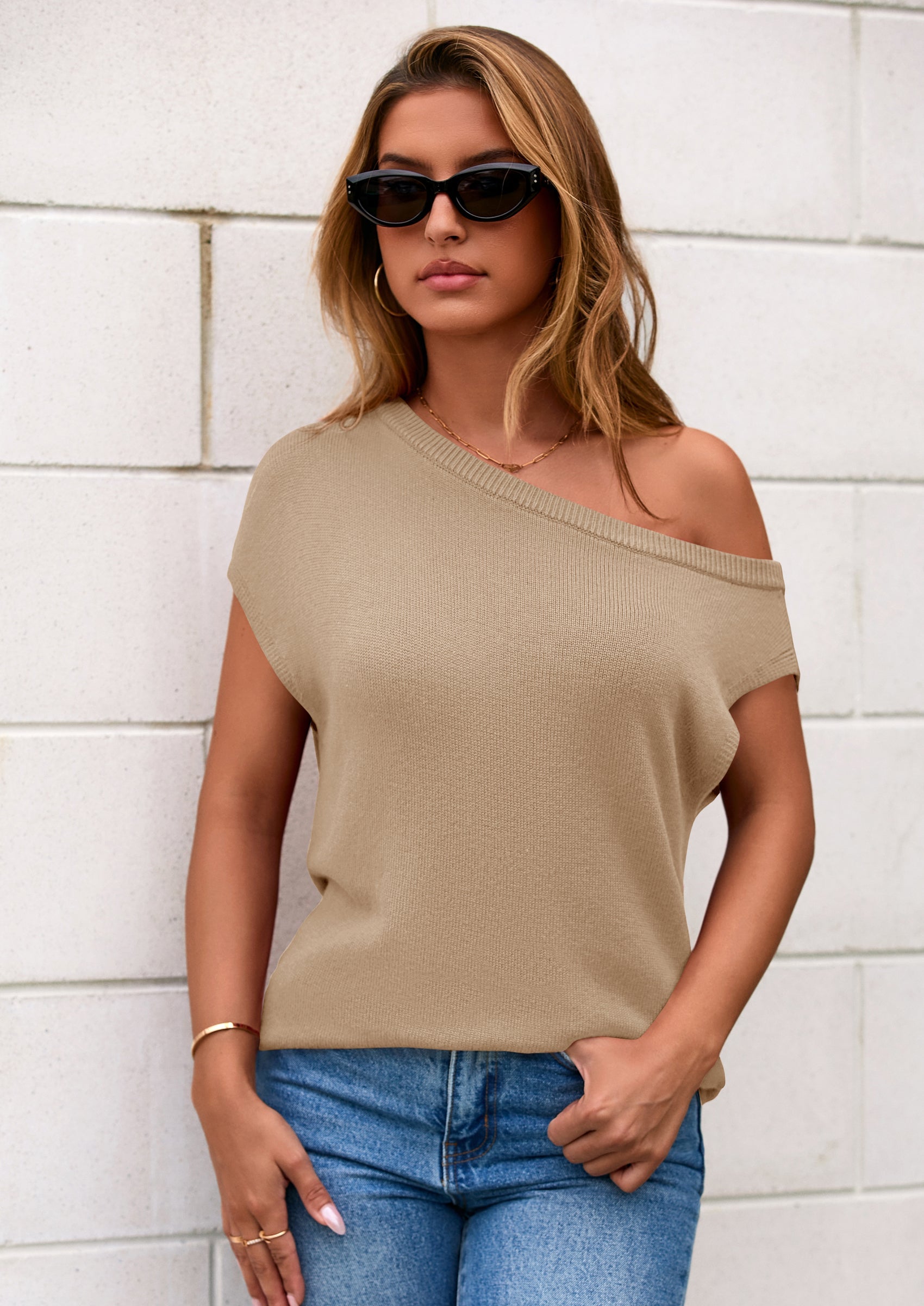 PRETTYGARDEN Womens Off The Shoulder Tops Summer Casual Short Sleeve Tunic T Shirts Lightweight Knit Sweaters PRETTYGARDEN