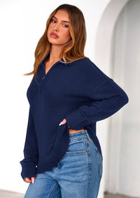 PRETTYGARDEN Womens Sweaters Quarter Zip Pullover Early Fall Fashion Long Sleeve V Neck Collared Knit Winter Jumper Tops