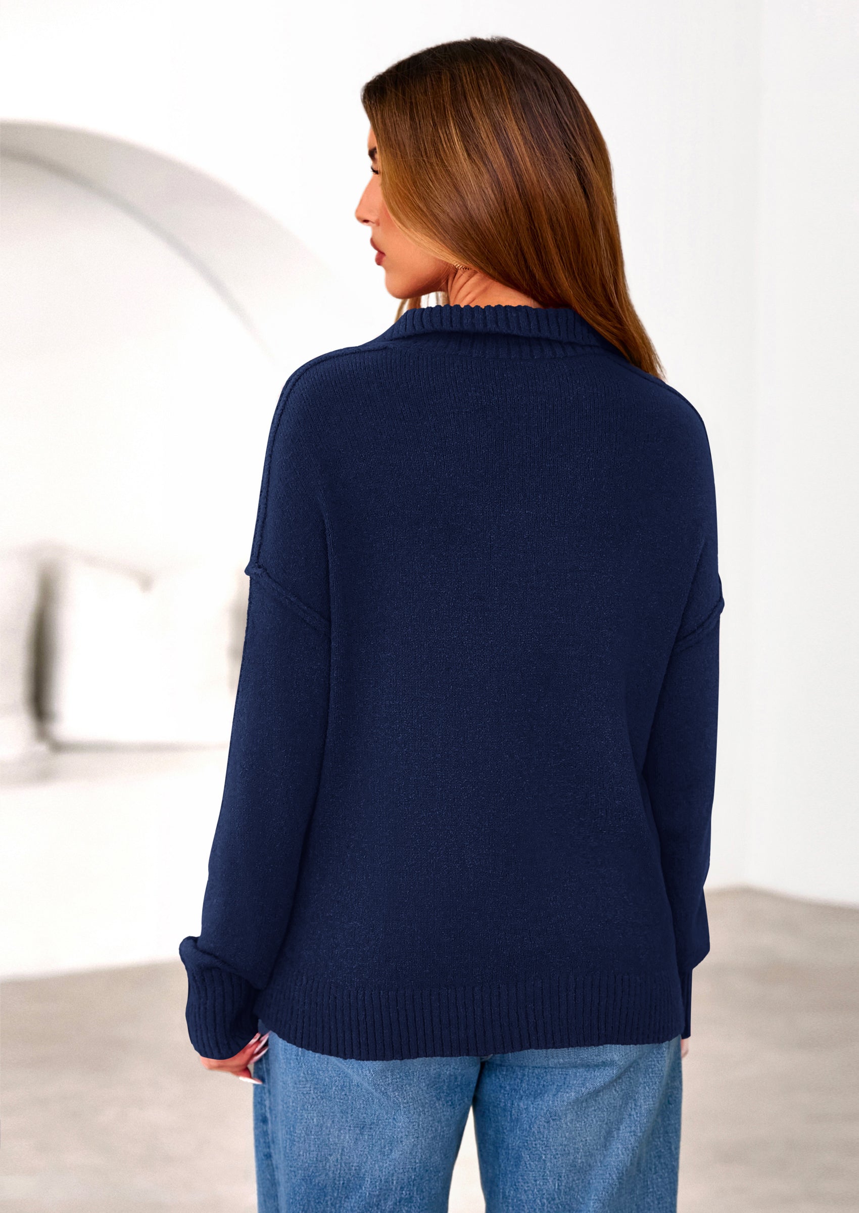 PRETTYGARDEN Womens Sweaters Quarter Zip Pullover Early Fall Fashion Long Sleeve V Neck Collared Knit Winter Jumper Tops