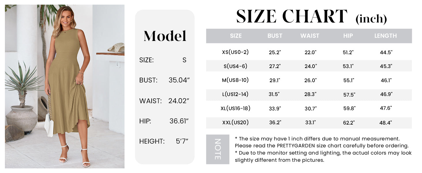 PRETTYGARDEN Spring Casual Dresses for Women Summer Business Work Midi Sleeveless A Line Pleated Cocktail Dress