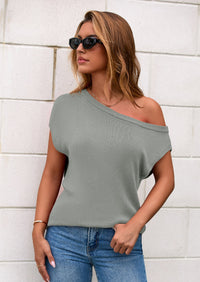 PRETTYGARDEN Womens Off The Shoulder Tops Summer Casual Short Sleeve Tunic T Shirts Lightweight Knit Sweaters PRETTYGARDEN