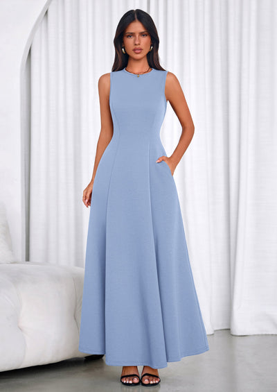 PRETTYGARDEN Women's Summer Tank Maxi Dress Spring Sleeveless Swing A Line Long Flowy Elegant Cocktail Dresses Pockets PRETTYGARDEN