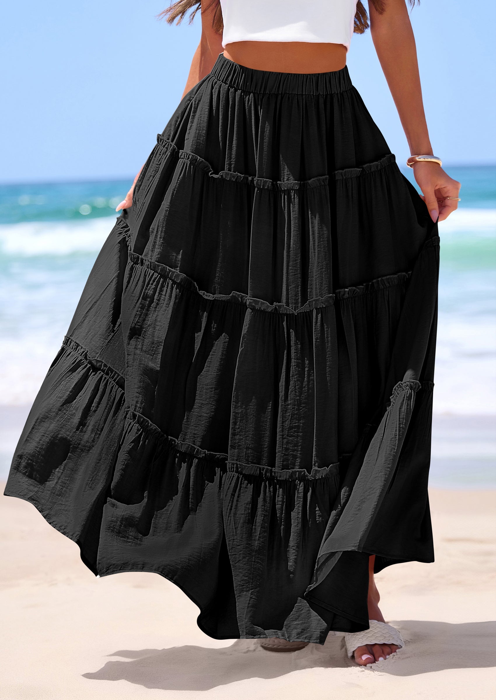 PRETTYGARDEN Women's Tiered Maxi Skirt Summer Spring Fashion 2026 High Waisted Long Flowy Casual Boho Beach Vacation Clothes PRETTYGARDEN