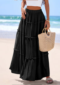 PRETTYGARDEN Women's Tiered Maxi Skirt Summer Spring Fashion 2026 High Waisted Long Flowy Casual Boho Beach Vacation Clothes PRETTYGARDEN