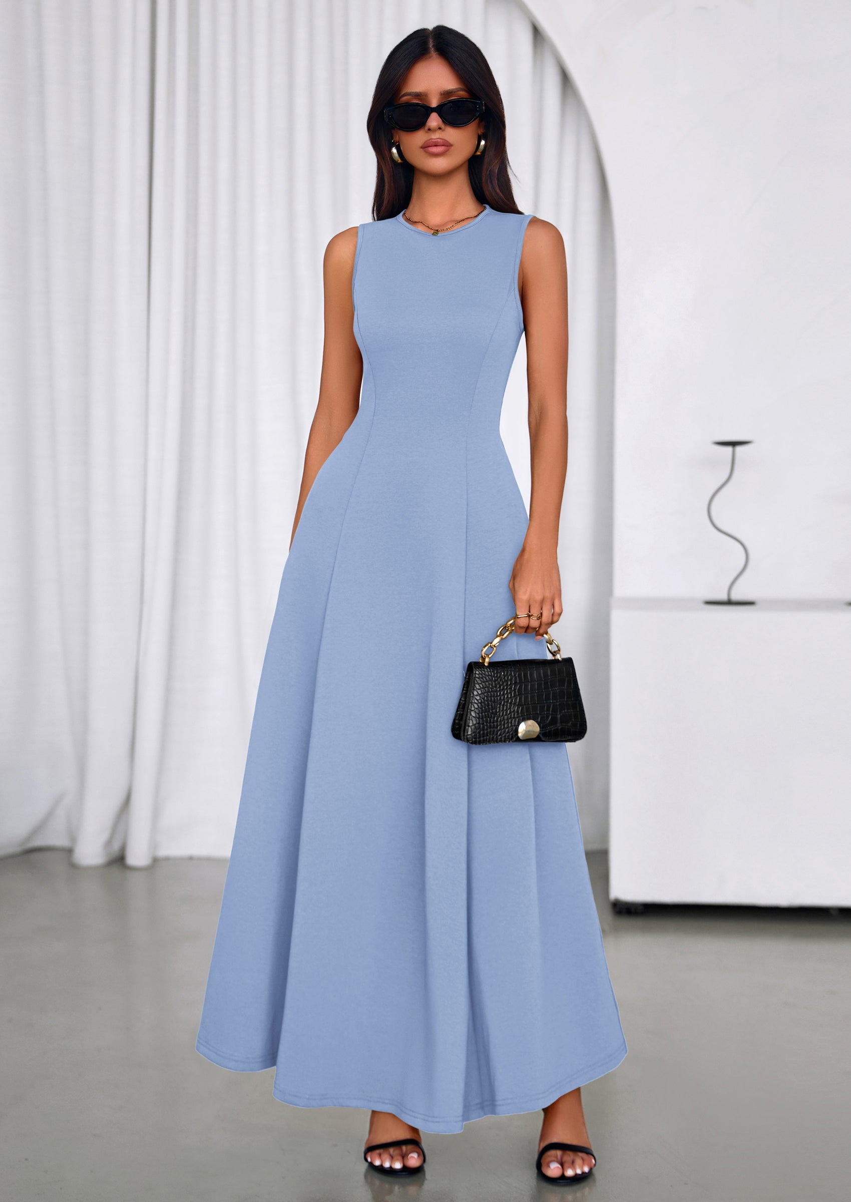 PRETTYGARDEN Women's Summer Tank Maxi Dress Spring Sleeveless Swing A Line Long Flowy Elegant Cocktail Dresses Pockets PRETTYGARDEN