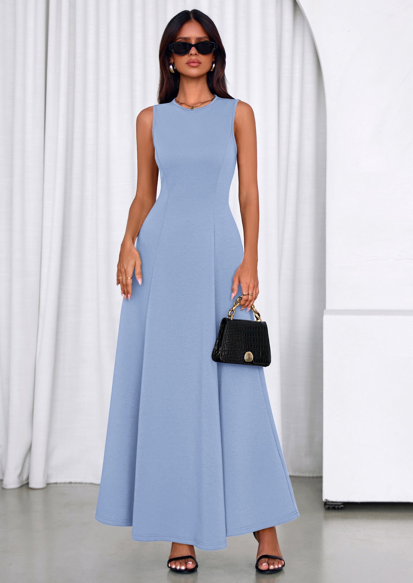 PRETTYGARDEN Women's Summer Tank Maxi Dress Spring Sleeveless Swing A Line Long Flowy Elegant Cocktail Dresses Pockets PRETTYGARDEN