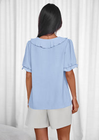 PRETTYGARDEN Women's Summer Dressy Casual Blouses Short Sleeve V Neck Ruffle Going Out Tops Shirt Trendy Spring Outfits PRETTYGARDEN