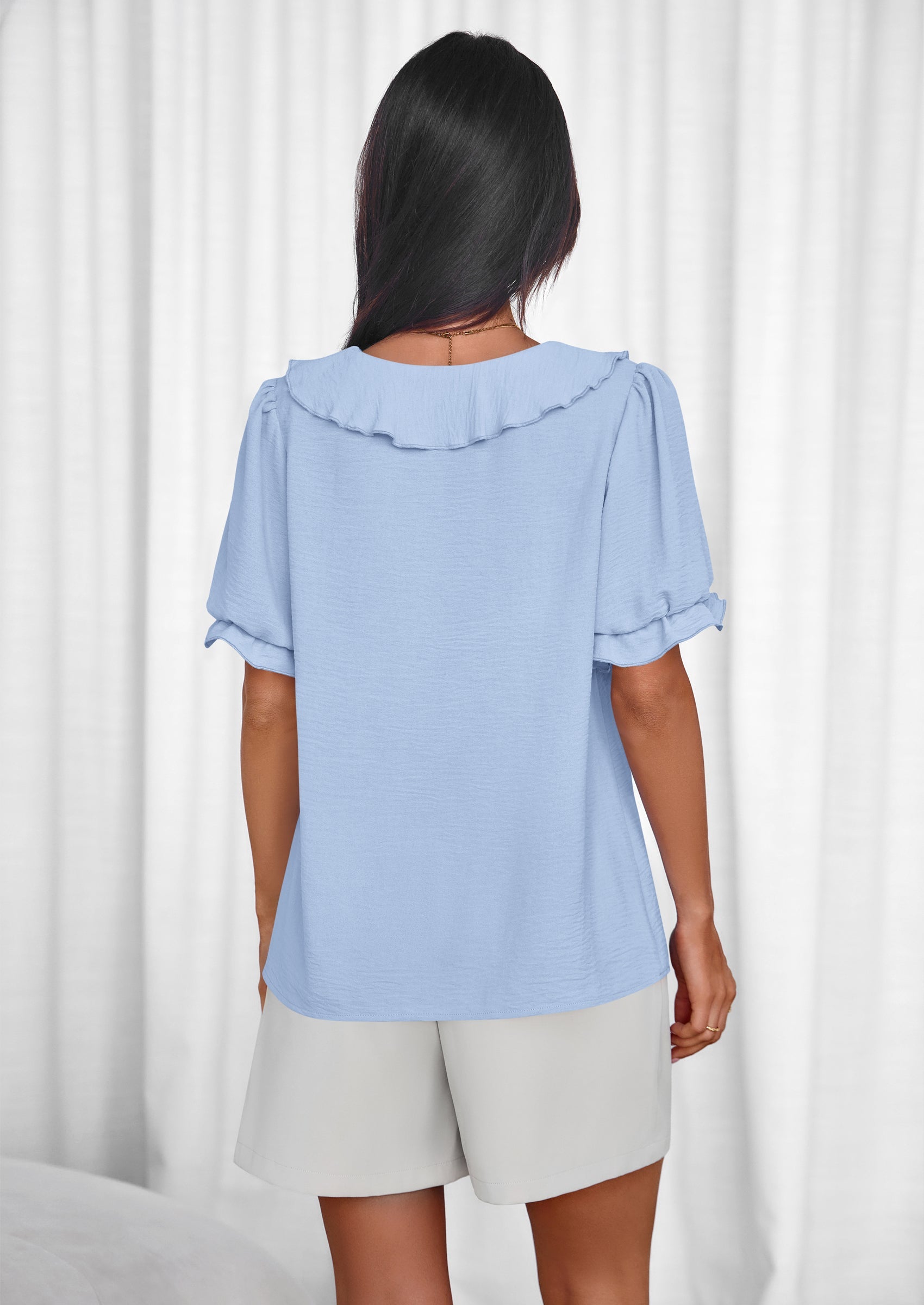 PRETTYGARDEN Women's Summer Dressy Casual Blouses Short Sleeve V Neck Ruffle Going Out Tops Shirt Trendy Spring Outfits PRETTYGARDEN