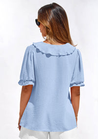 PRETTYGARDEN Women's Summer Dressy Casual Blouses Short Sleeve V Neck Ruffle Going Out Tops Shirt Trendy Spring Outfits PRETTYGARDEN