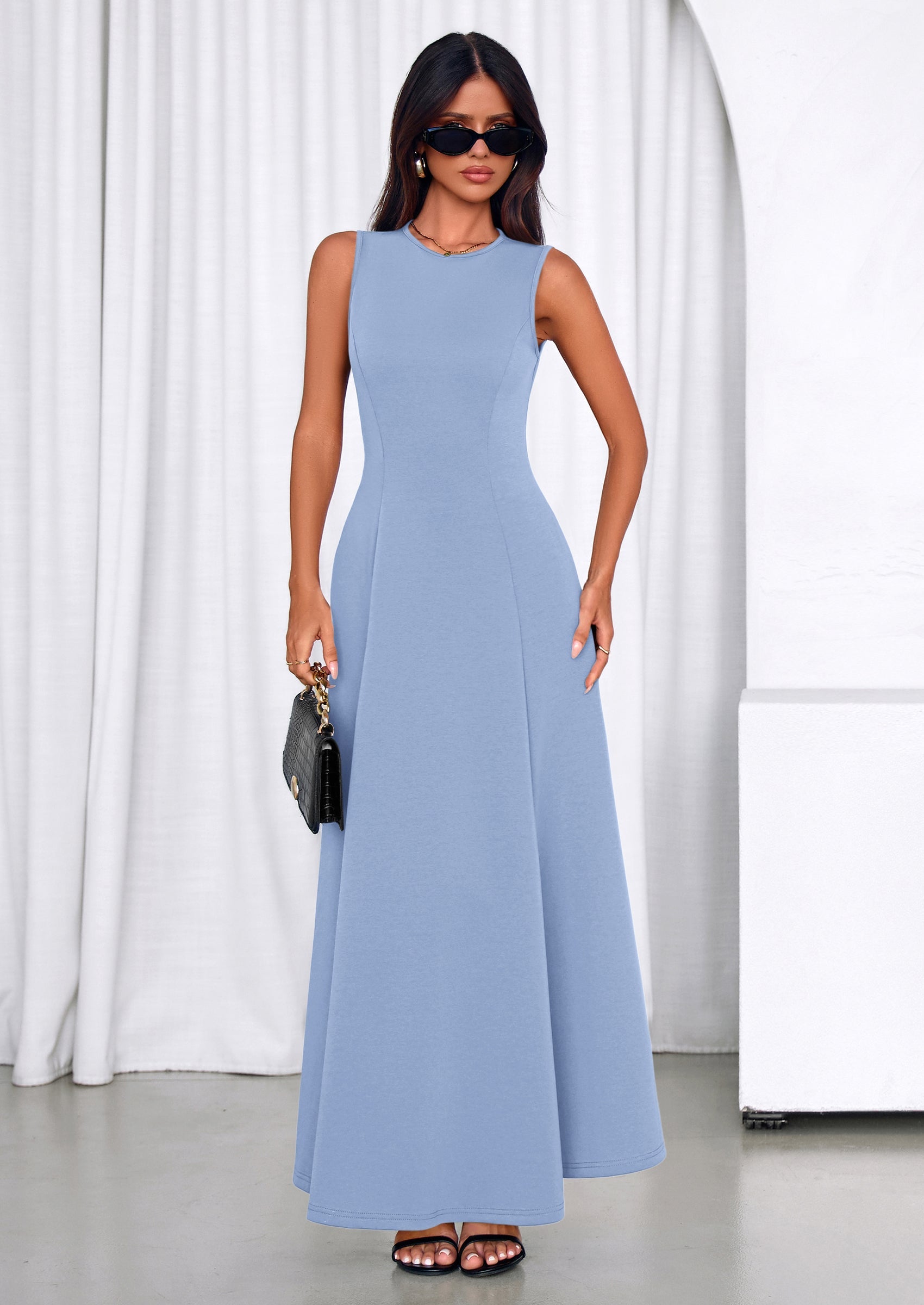 PRETTYGARDEN Women's Summer Tank Maxi Dress Spring Sleeveless Swing A Line Long Flowy Elegant Cocktail Dresses Pockets PRETTYGARDEN