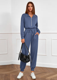 PRETTYGARDEN Long Sleeve Jumpsuits for Women Casual  Fall Fashion Zip Up Pant Rompers One Piece Sweatsuits Travel Outfits