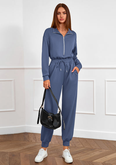 PRETTYGARDEN Long Sleeve Jumpsuits for Women Casual  Fall Fashion Zip Up Pant Rompers One Piece Sweatsuits Travel Outfits