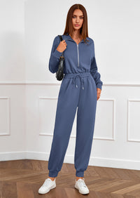 PRETTYGARDEN Long Sleeve Jumpsuits for Women Casual  Fall Fashion Zip Up Pant Rompers One Piece Sweatsuits Travel Outfits