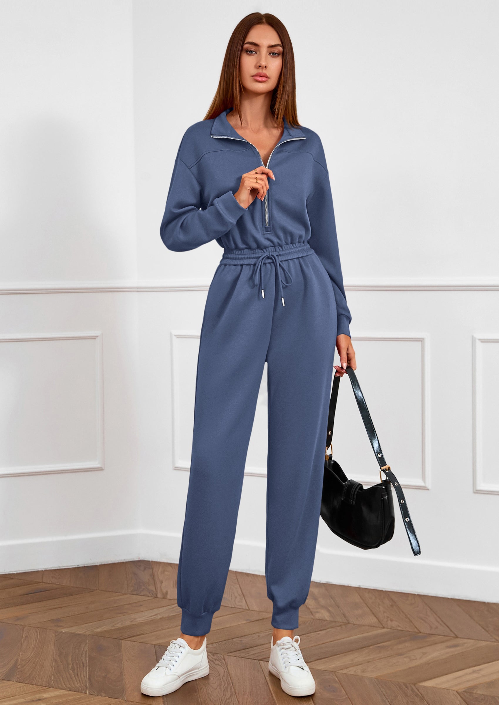 PRETTYGARDEN Long Sleeve Jumpsuits for Women Casual  Fall Fashion Zip Up Pant Rompers One Piece Sweatsuits Travel Outfits