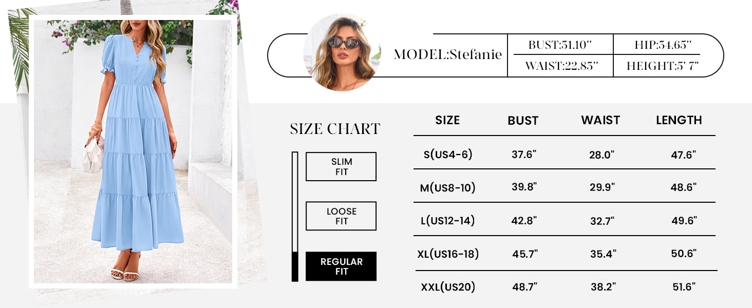 PRETTYGARDEN Women's Casual Short Sleeve V Neck Midi Dresses Spring A-line Tiered Wedding Guest Dress