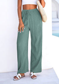 PRETTYGARDEN Womens Palazzo Pants Summer Fashion High Waisted Wide Leg Drawstring Flowy Beach Trousers with Pockets PRETTYGARDEN