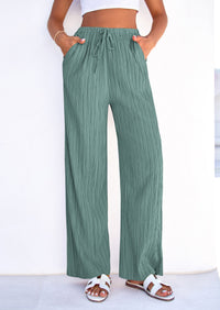 PRETTYGARDEN Womens Palazzo Pants Summer Fashion High Waisted Wide Leg Drawstring Flowy Beach Trousers with Pockets PRETTYGARDEN