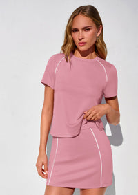 PRETTYGARDEN Women's Summer 2 Piece Skirt Sets Short Sleeve Shirts Tops Skorts Matching Workout Clothes Travel Outfits PRETTYGARDEN