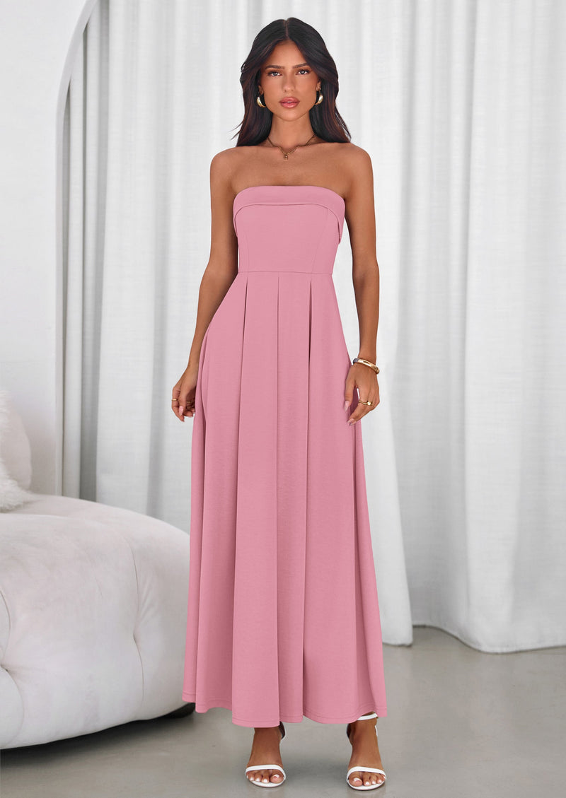 PRETTYGARDEN Cocktail Dresses for Women Summer Formal Elegant Tube Top Strapless Spring Wedding Guest Party Midi Dress PRETTYGARDEN