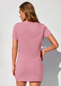 PRETTYGARDEN Women's Summer 2 Piece Skirt Sets Short Sleeve Shirts Tops Skorts Matching Workout Clothes Travel Outfits PRETTYGARDEN