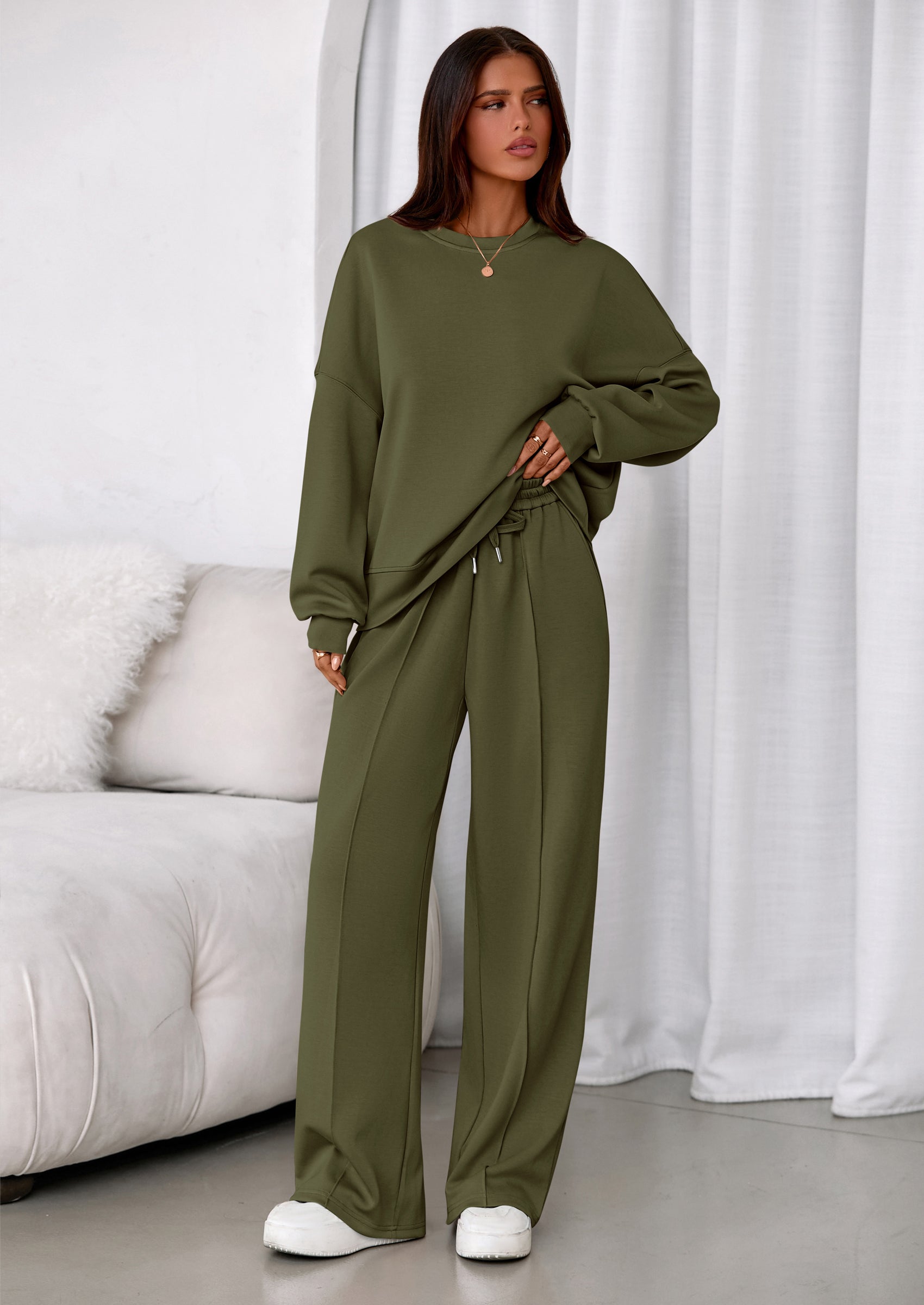 PRETTYGARDEN 2 Piece Sets For Women Fall Trendy Long Sleeve Sweatshirt Wide Leg Pants Loungewear Set Matching Sweatsuit