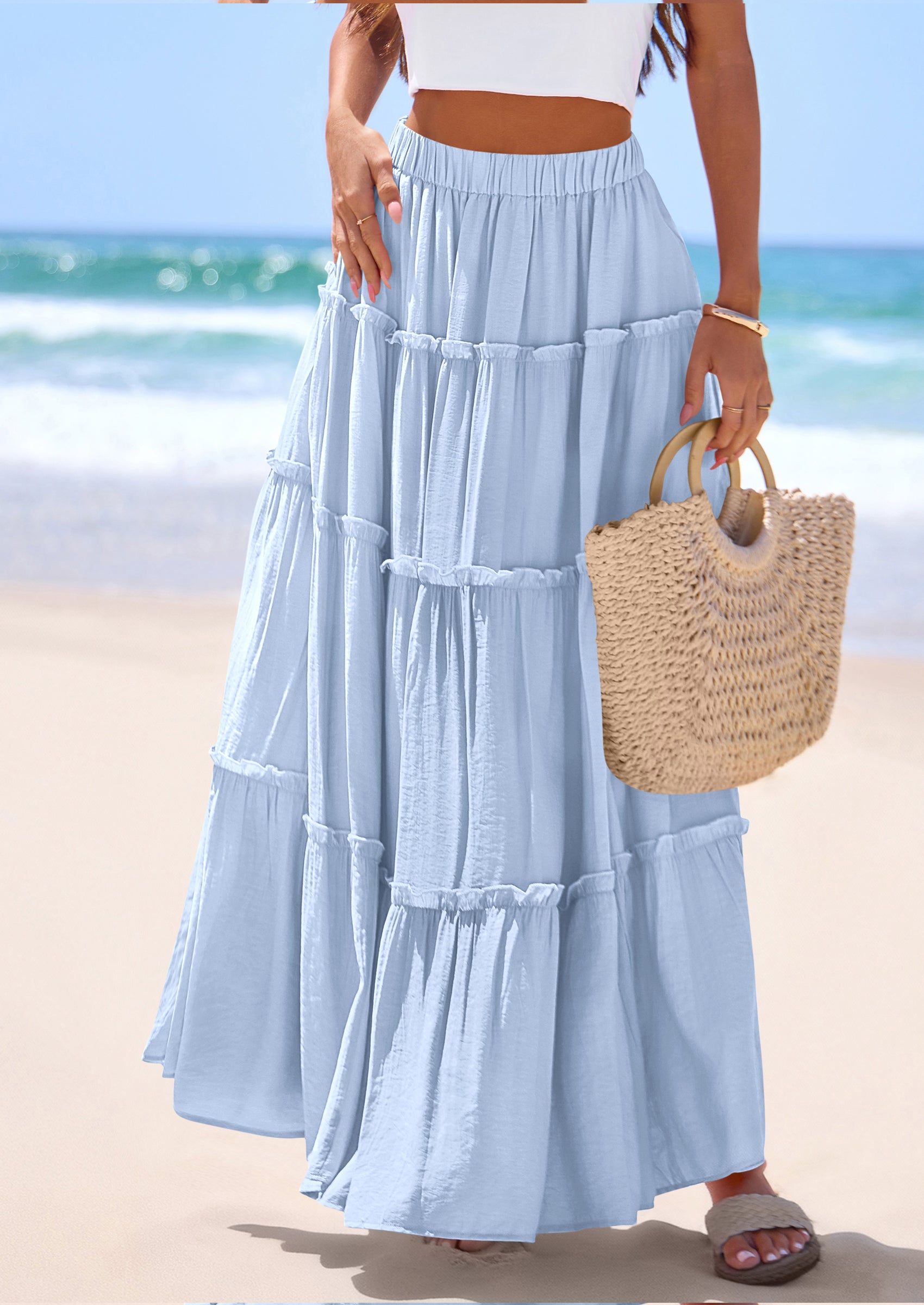 PRETTYGARDEN Women's Tiered Maxi Skirt Summer Spring Fashion 2026 High Waisted Long Flowy Casual Boho Beach Vacation Clothes PRETTYGARDEN