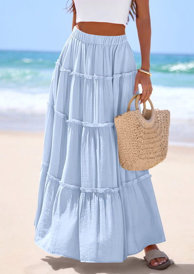 PRETTYGARDEN Women's Tiered Maxi Skirt Summer Spring Fashion 2026 High Waisted Long Flowy Casual Boho Beach Vacation Clothes PRETTYGARDEN