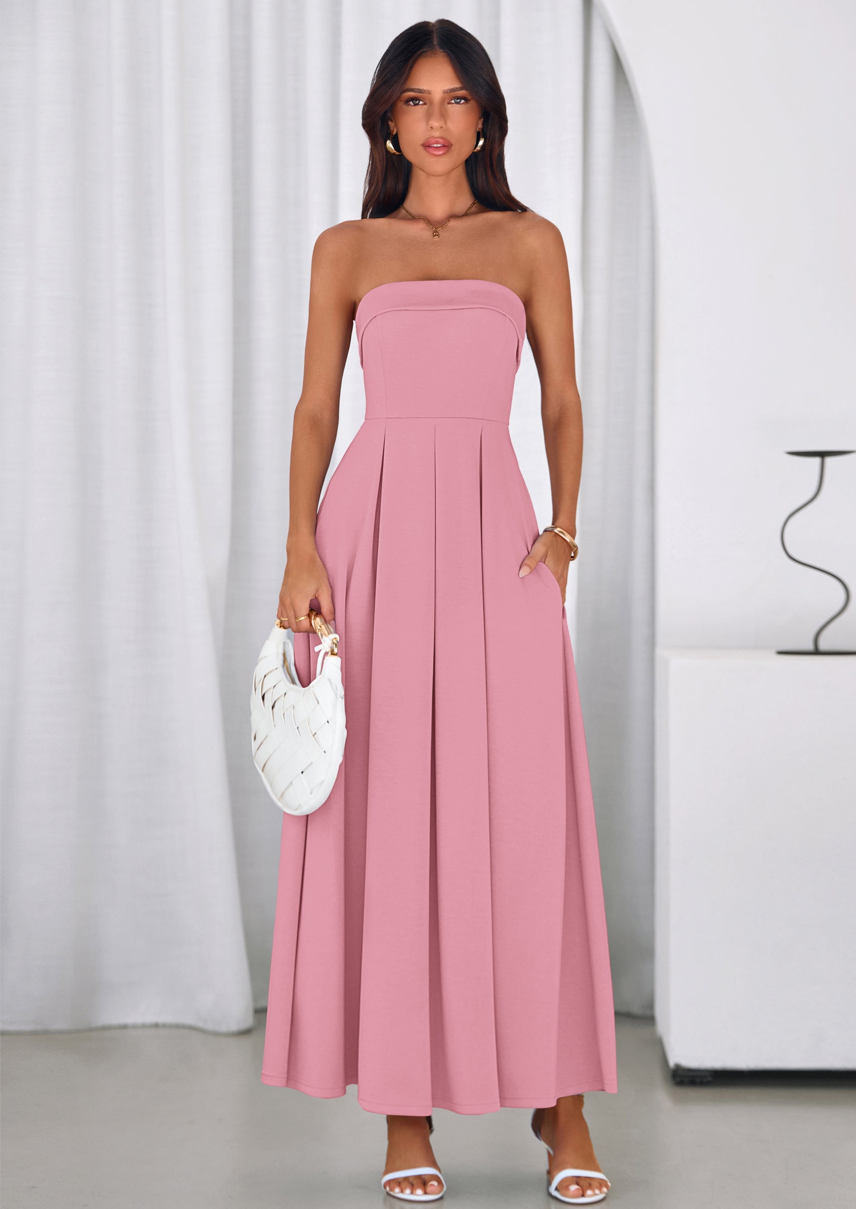 PRETTYGARDEN Cocktail Dresses for Women Summer Formal Elegant Tube Top Strapless Spring Wedding Guest Party Midi Dress PRETTYGARDEN