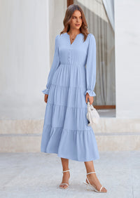 PRETTYGARDEN Women Fall Long Sleeve Smocked Maxi Dress Casual Square Neck Swiss Dot Tiered Ruffle Flowy Spring Pocket Dresses