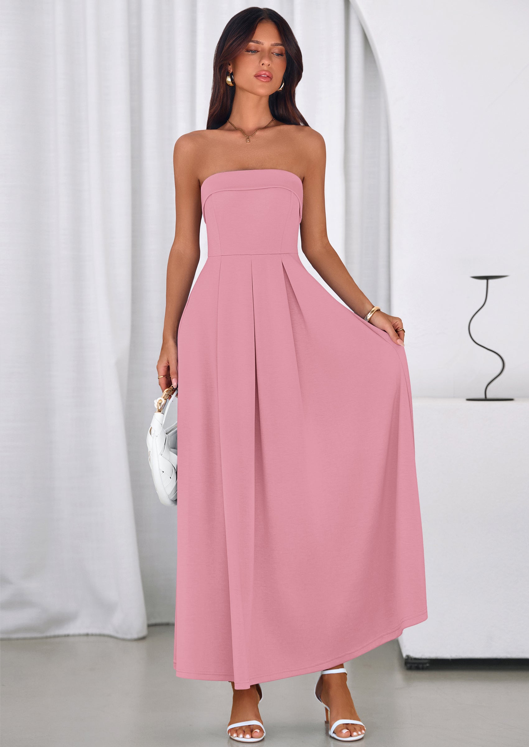 PRETTYGARDEN Cocktail Dresses for Women Summer Formal Elegant Tube Top Strapless Spring Wedding Guest Party Midi Dress PRETTYGARDEN