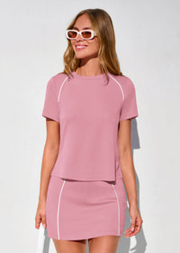 PRETTYGARDEN Women's Summer 2 Piece Skirt Sets Short Sleeve Shirts Tops Skorts Matching Workout Clothes Travel Outfits PRETTYGARDEN