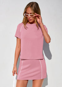 PRETTYGARDEN Women's Summer 2 Piece Skirt Sets Short Sleeve Shirts Tops Skorts Matching Workout Clothes Travel Outfits PRETTYGARDEN