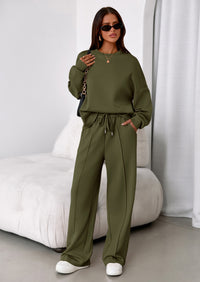 PRETTYGARDEN 2 Piece Sets For Women Fall Trendy Long Sleeve Sweatshirt Wide Leg Pants Loungewear Set Matching Sweatsuit