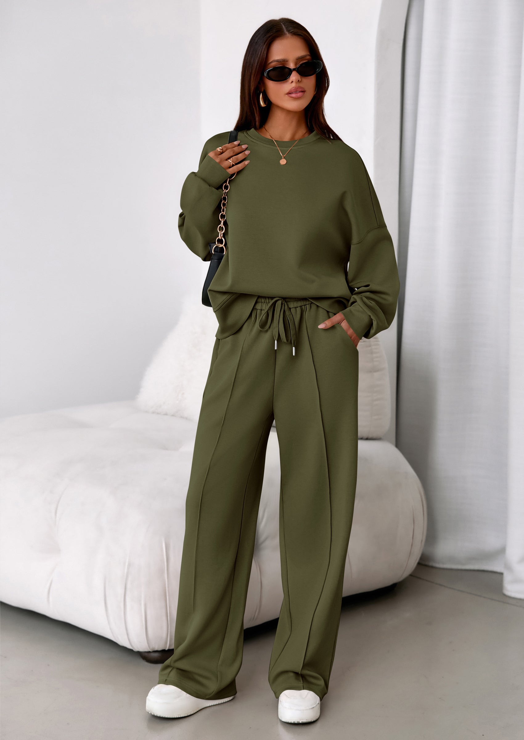 PRETTYGARDEN 2 Piece Sets For Women Fall Trendy Long Sleeve Sweatshirt Wide Leg Pants Loungewear Set Matching Sweatsuit