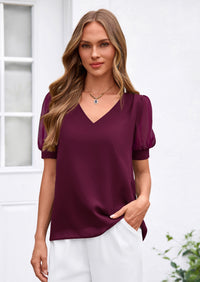 PRETTYGARDEN Womens Tops Dressy Casual Puff Sleeve Chiffon Blouses V Neck Business Work Shirts 2026 Summer Fashion Clothing