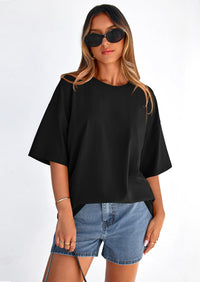 PRETTYGARDEN Women's Spring Going Out Tops Casual Short Sleeve Crewneck Loose Fit Basic Cute Tee Shirts Summer Outfits PRETTYGARDEN