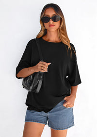 PRETTYGARDEN Women's Spring Going Out Tops Casual Short Sleeve Crewneck Loose Fit Basic Cute Tee Shirts Summer Outfits PRETTYGARDEN