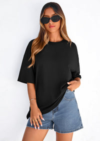 PRETTYGARDEN Women's Spring Going Out Tops Casual Short Sleeve Crewneck Loose Fit Basic Cute Tee Shirts Summer Outfits PRETTYGARDEN