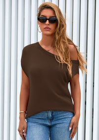 PRETTYGARDEN Womens Off The Shoulder Tops Summer Casual Short Sleeve Tunic T Shirts Lightweight Knit Sweaters PRETTYGARDEN