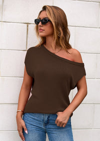 PRETTYGARDEN Womens Off The Shoulder Tops Summer Casual Short Sleeve Tunic T Shirts Lightweight Knit Sweaters PRETTYGARDEN