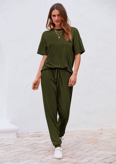 PRETTYGARDEN Women's Two Piece Lounge Sets Spring Summer Jogger Pants Vacation Outfits Travel Airplane Matching Clothes