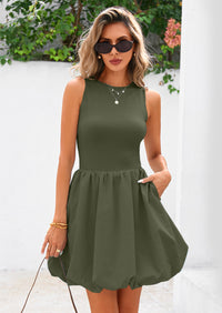 PRETTYGARDEN Summer Dresses for Women Casual Sleeveless Tank Mini Short Dress Crew Neck Bubble Sundress with Pockets