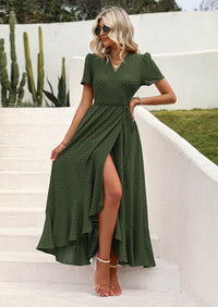 PRETTYGARDEN Women's Summer Maxi Dress Casual Wrap Floral Boho Short Sleeve V Neck Split Ruffle Beach Long Dresses