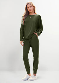 PRETTYGARDEN Women's Fall 2 Piece Lounge Set Long Sleeve Tops Ribbed Pants Spring Matching Sweatsuit Travel Outfits Clothes