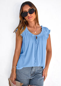 PRETTYGARDEN Womens Tie Front Tank Tops Summer Fashion Cap Sleeve Babydoll Blouses Flowy Shirts Spring Going Out Outfits PRETTYGARDEN