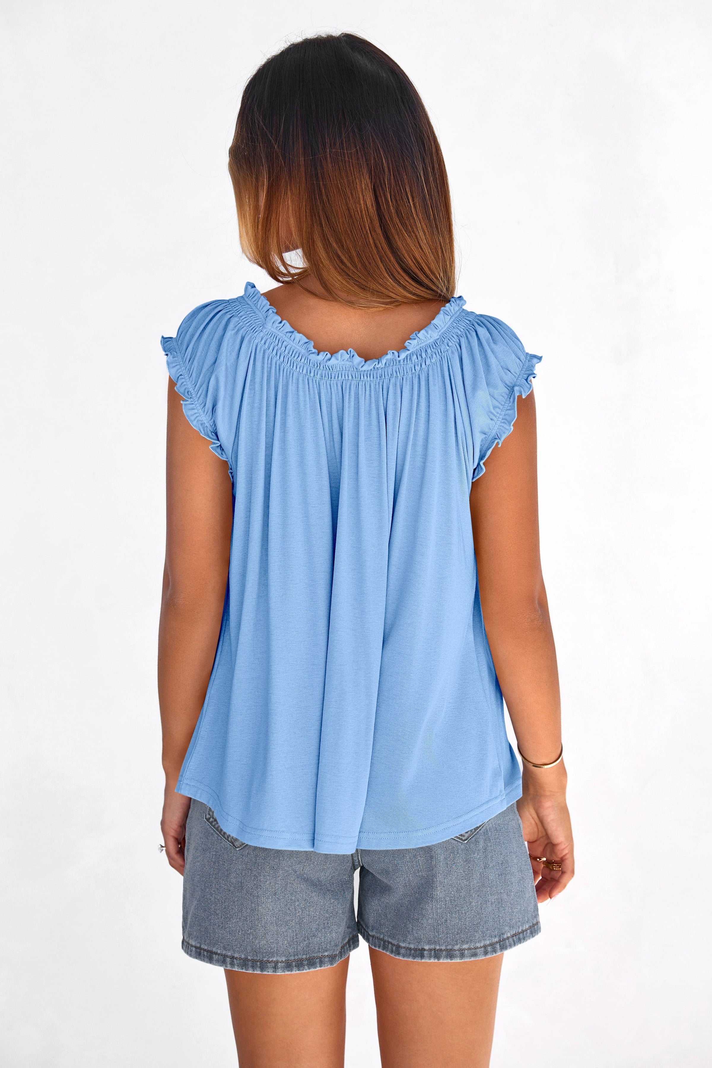 PRETTYGARDEN Womens Tie Front Tank Tops Summer Fashion Cap Sleeve Babydoll Blouses Flowy Shirts Spring Going Out Outfits PRETTYGARDEN