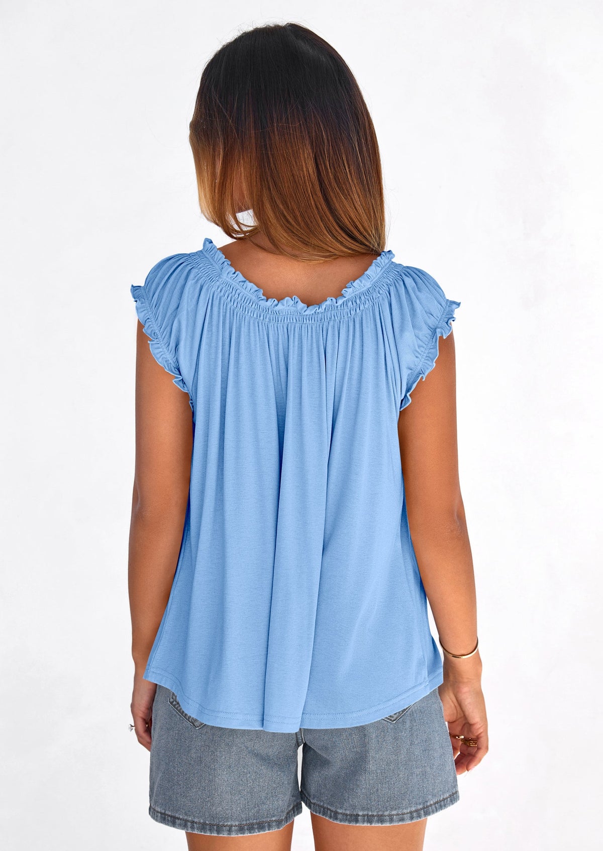 PRETTYGARDEN Womens Tie Front Tank Tops Summer Fashion Cap Sleeve Babydoll Blouses Flowy Shirts Spring Going Out Outfits PRETTYGARDEN