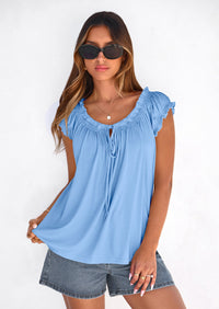 PRETTYGARDEN Womens Tie Front Tank Tops Summer Fashion Cap Sleeve Babydoll Blouses Flowy Shirts Spring Going Out Outfits PRETTYGARDEN