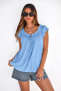 PRETTYGARDEN Womens Tie Front Tank Tops Summer Fashion Cap Sleeve Babydoll Blouses Flowy Shirts Spring Going Out Outfits PRETTYGARDEN